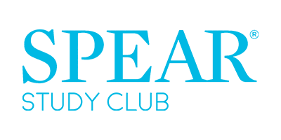 The image features a logo with text that reads 'SPEAR STUDY CLUB' in bold uppercase letters, with the word 'SPEAR' prominently displayed above the words 'STUDY CLUB.' Below the main text, there is a smaller text that says 'SPEAR CLUB' in uppercase letters. The logo design includes a stylized letter 'S' and a graphical element resembling a shield or crest. The overall style of the image suggests it is a graphic design intended for branding purposes.