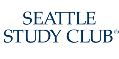 The image displays a logo with text that reads 'SEATTLE STUDY CLUB' against a light background, with a stylized graphic element resembling a book cover on the left side of the logo.